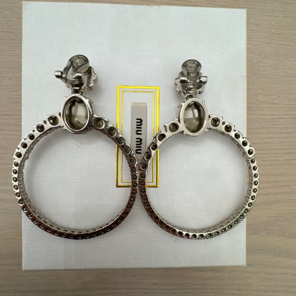 Miu Miu Silvertone Pink Crystal Embellished Hoop Earrings - Picture 3 of 5
